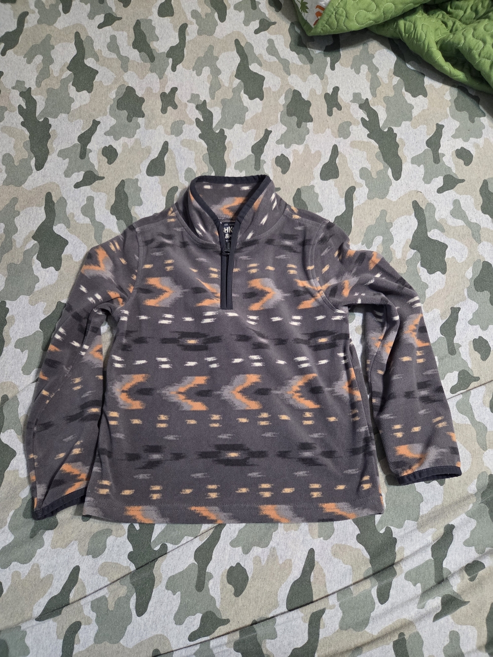 Boys Quarter-Zip Aztec Fleece Pullover - Gray & Orange